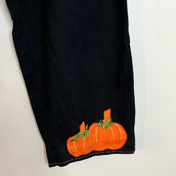 Michael Simon Lite Black Cotton Halloween Pumpkin Embroidered Pants: - Picture 9 of 10
